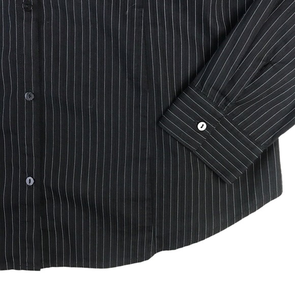 Worthington Women's 16T Button Up Dress Shirt Stripe Black Career Long Sleeves - Picture 4 of 10